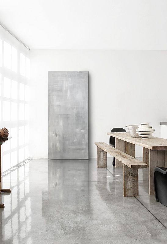 rustic piece on polished concrete floor