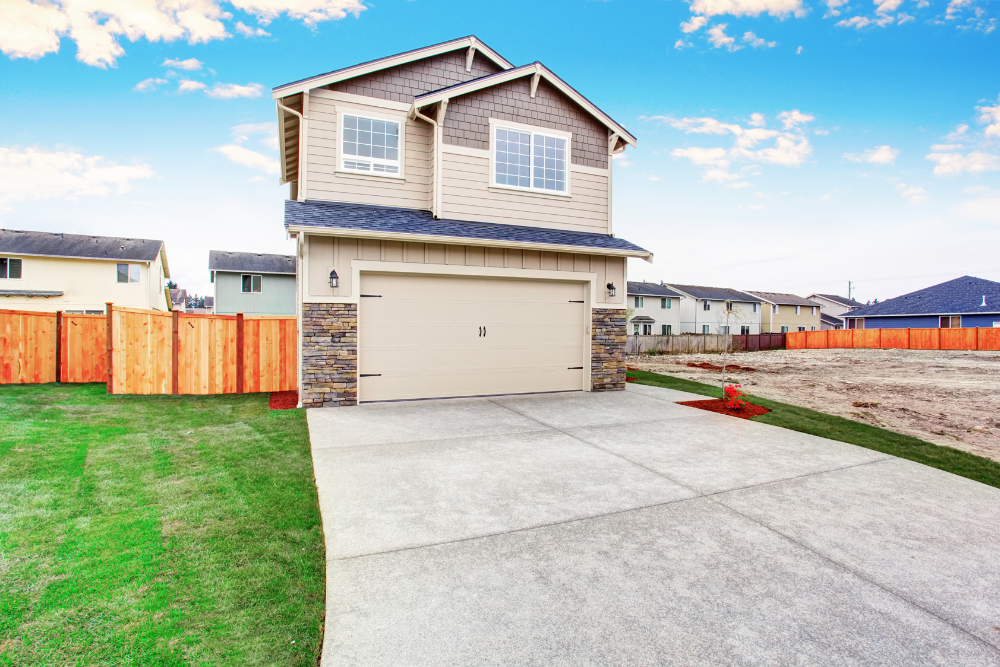 modern two-storey house concrete driveway