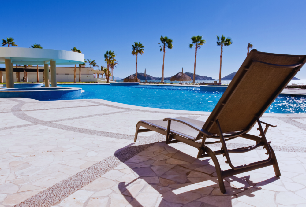 concrete pool deck on a sunny day