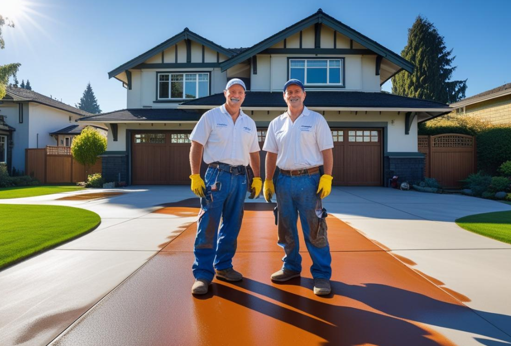 contractors of concrete staining in front a house